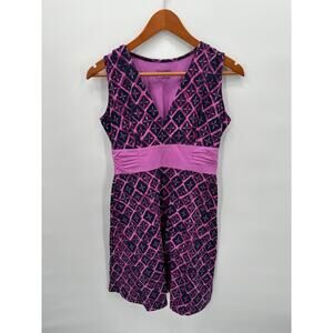 PATAGONIA Margot Purple Pattern Organic Cotton V Neck Dress // S